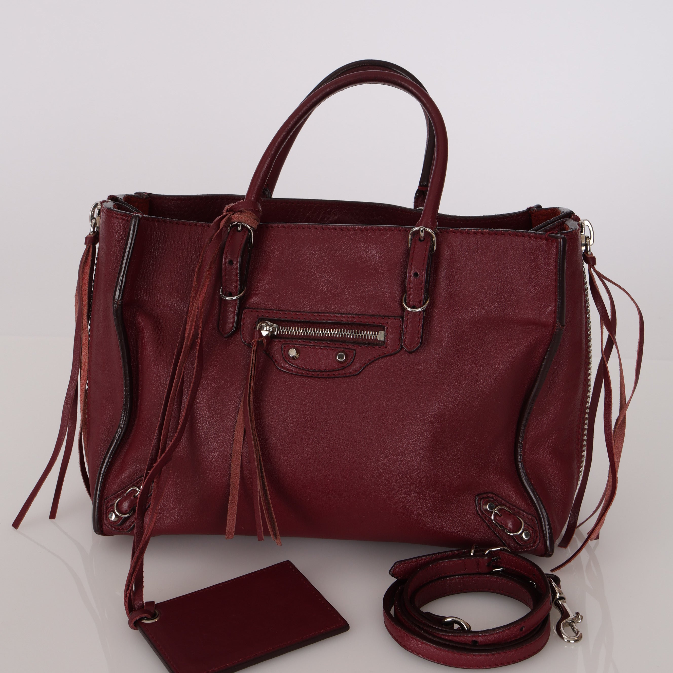Balenciaga Burgundy Mini Papier A4 Zip Around Tote