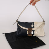 Ultra-Rare Fendi Mother of Pearl Jasmine Flower Embellished Bicolor Double Flap Baguette