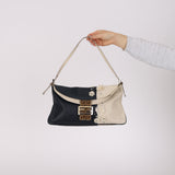 Ultra-Rare Fendi Mother of Pearl Jasmine Flower Embellished Bicolor Double Flap Baguette