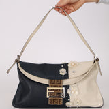Ultra-Rare Fendi Mother of Pearl Jasmine Flower Embellished Bicolor Double Flap Baguette
