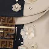 Ultra-Rare Fendi Mother of Pearl Jasmine Flower Embellished Bicolor Double Flap Baguette