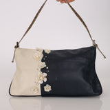 Ultra-Rare Fendi Mother of Pearl Jasmine Flower Embellished Bicolor Double Flap Baguette
