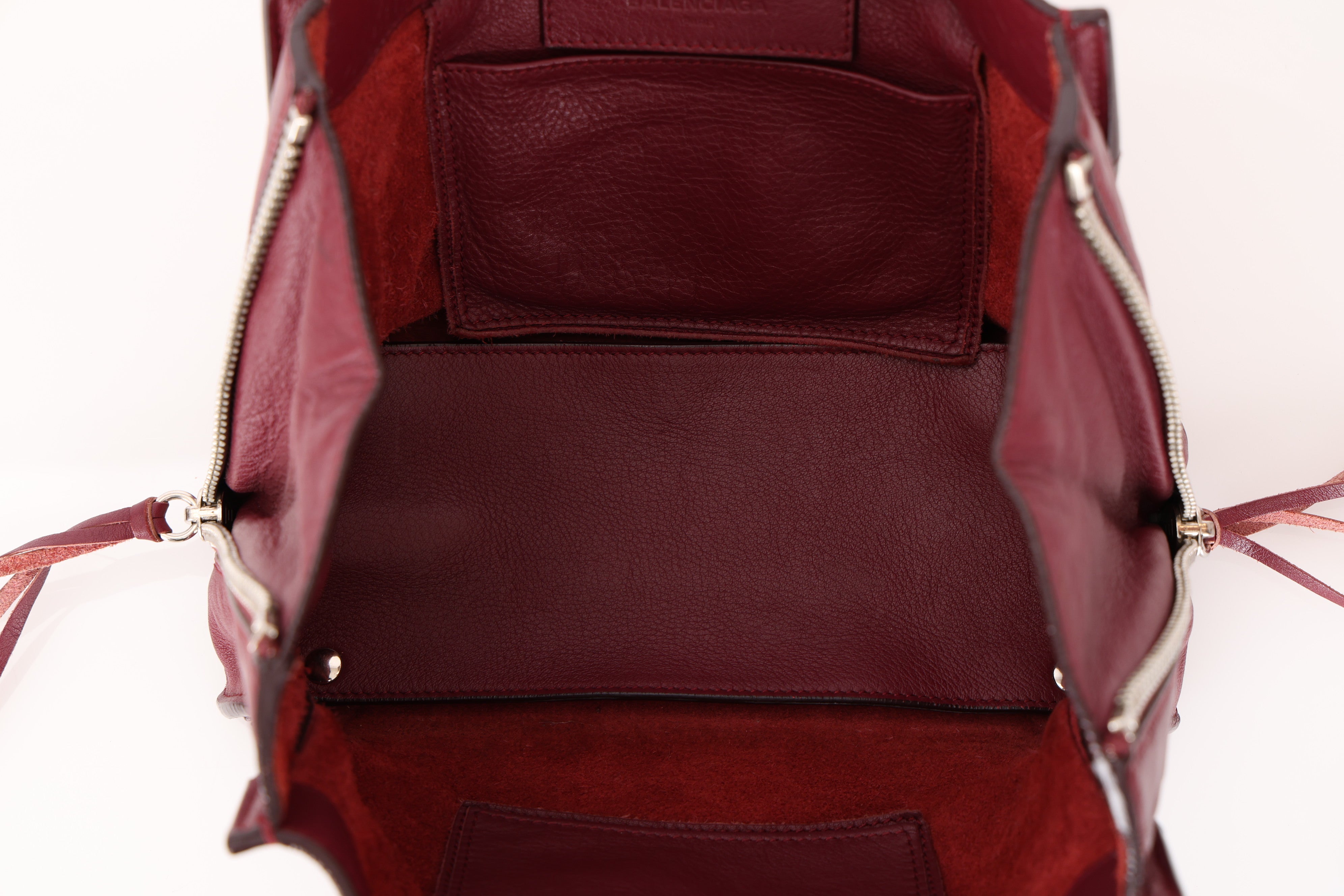 Balenciaga Burgundy Mini Papier A4 Zip Around Tote