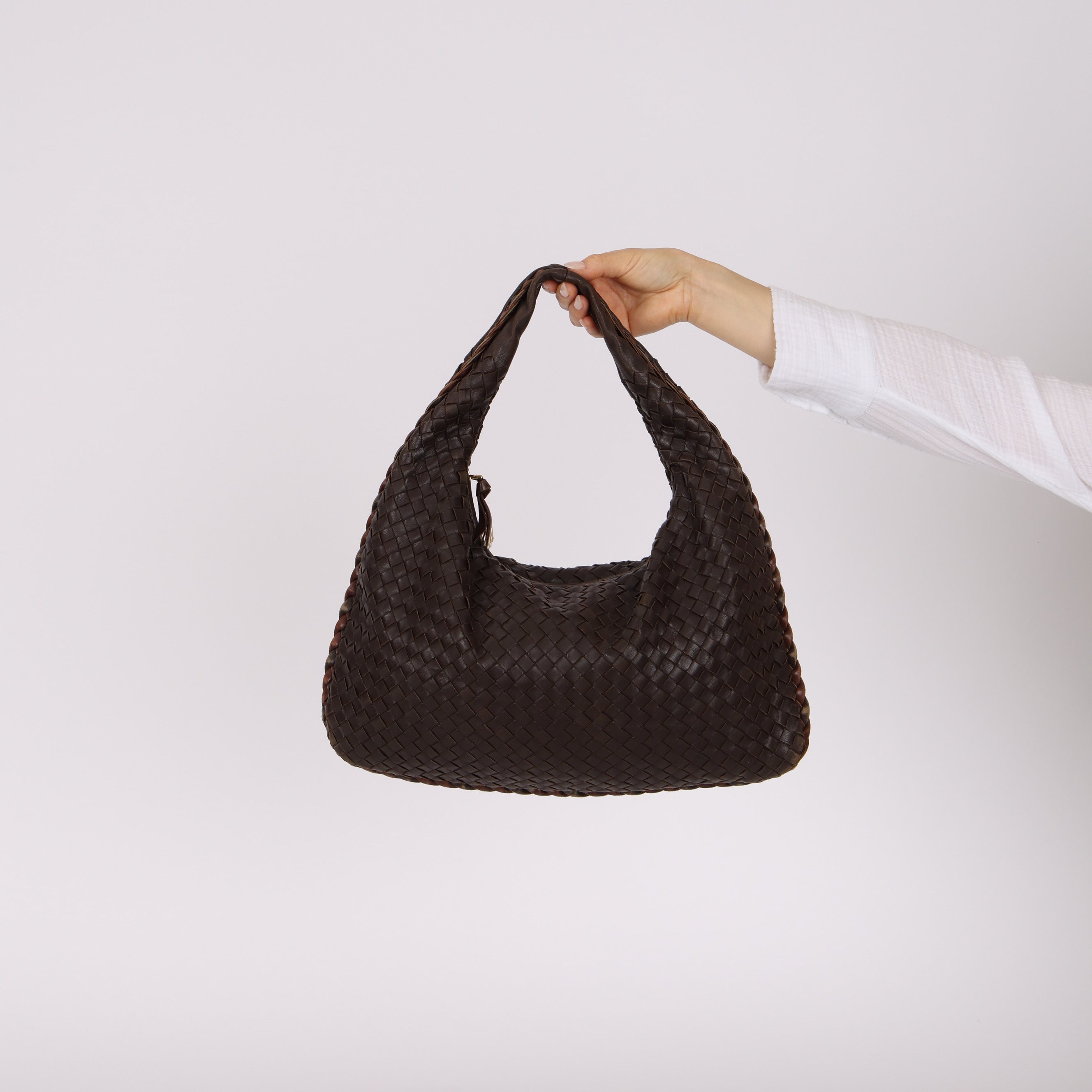 Bottega Veneta Chocolate Brown Lambskin Intrecciato Medium Hobo