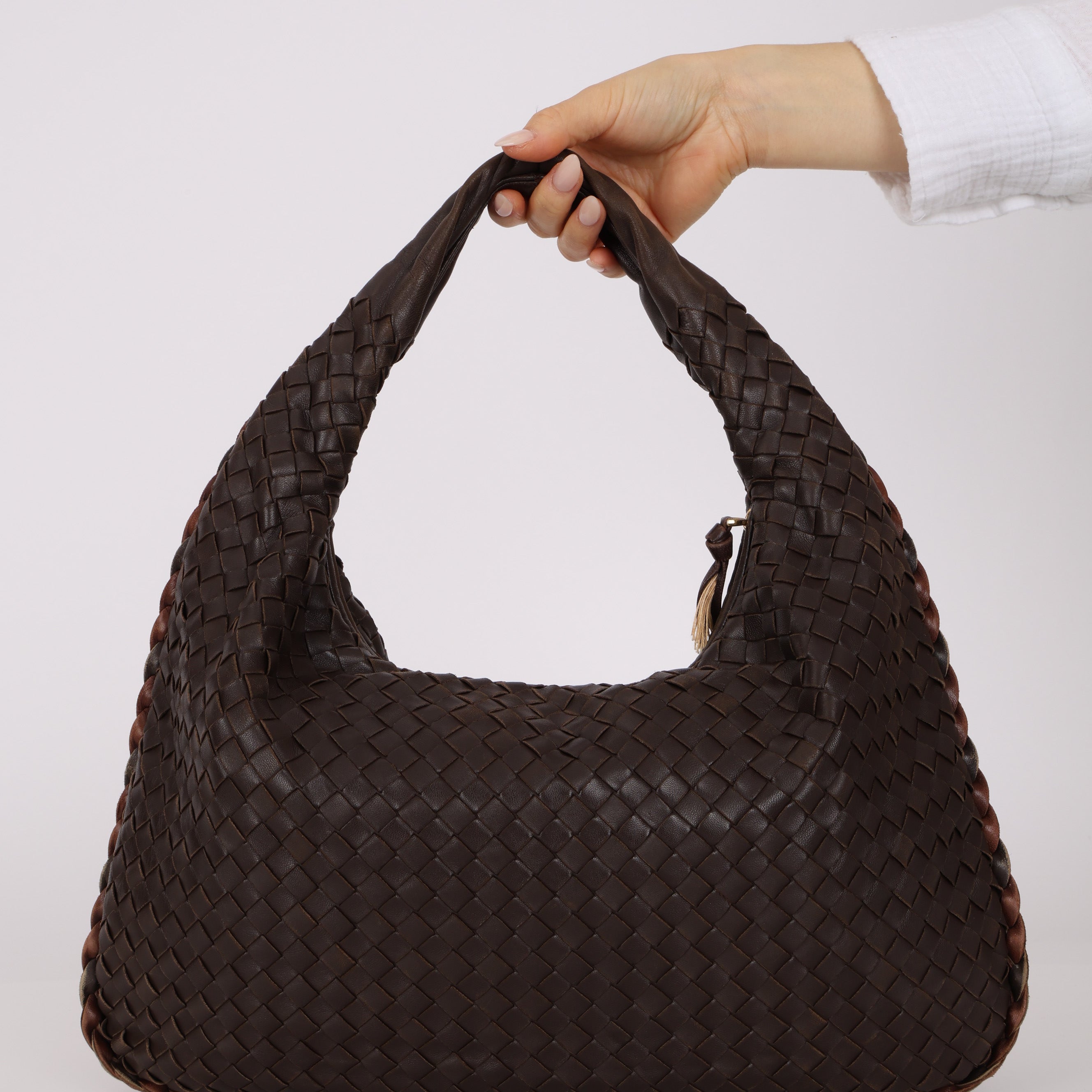 Bottega Veneta Chocolate Brown Lambskin Intrecciato Medium Hobo