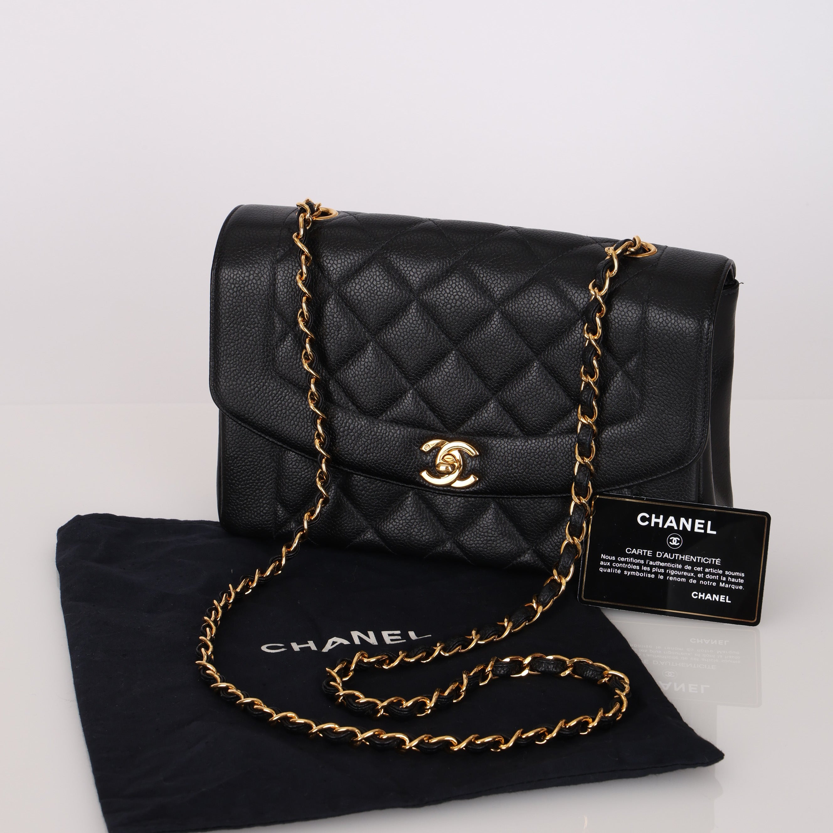 Rare Chanel 1996 Caviar Medium Diana Flap 24K GP