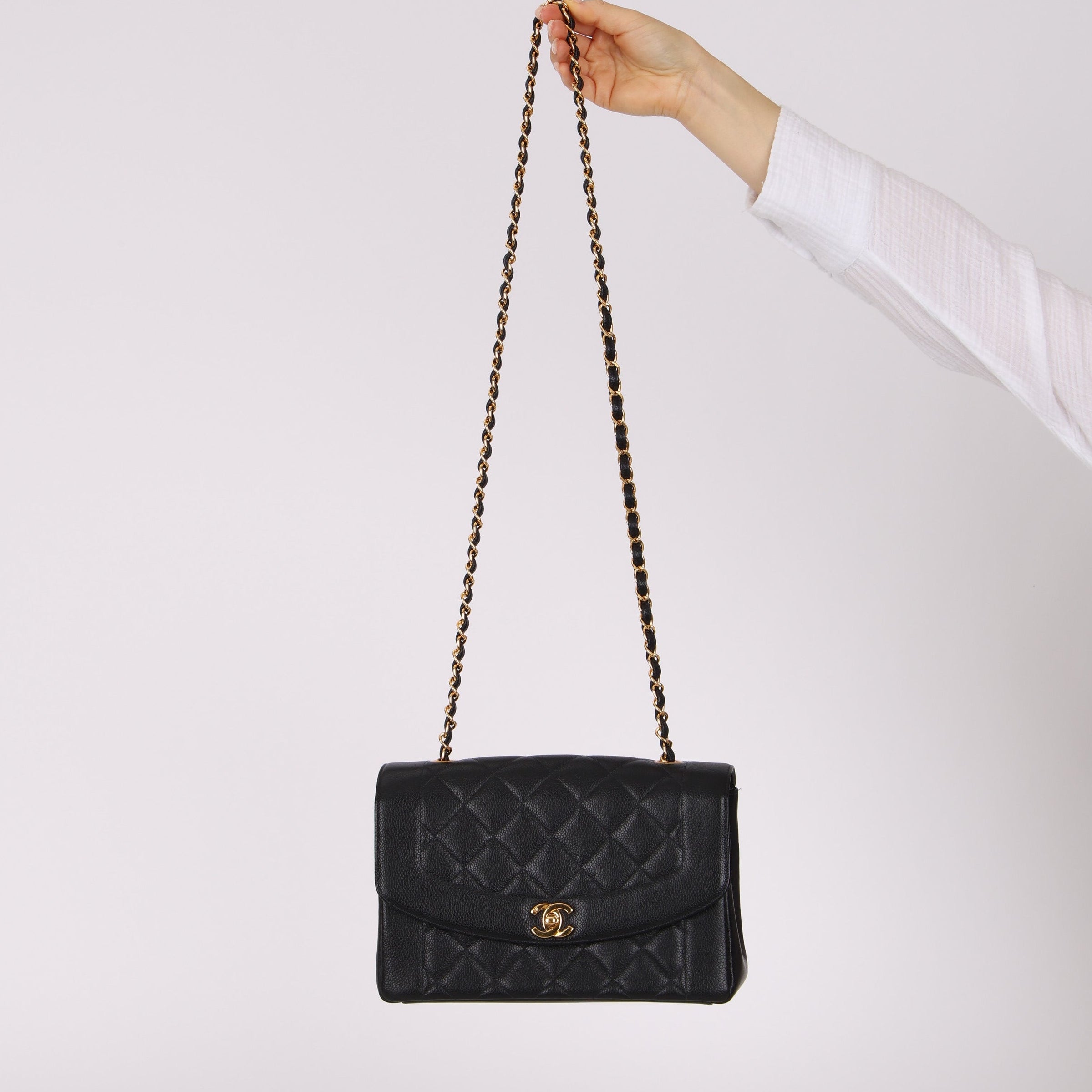 Rare Chanel 1996 Caviar Medium Diana Flap 24K GP