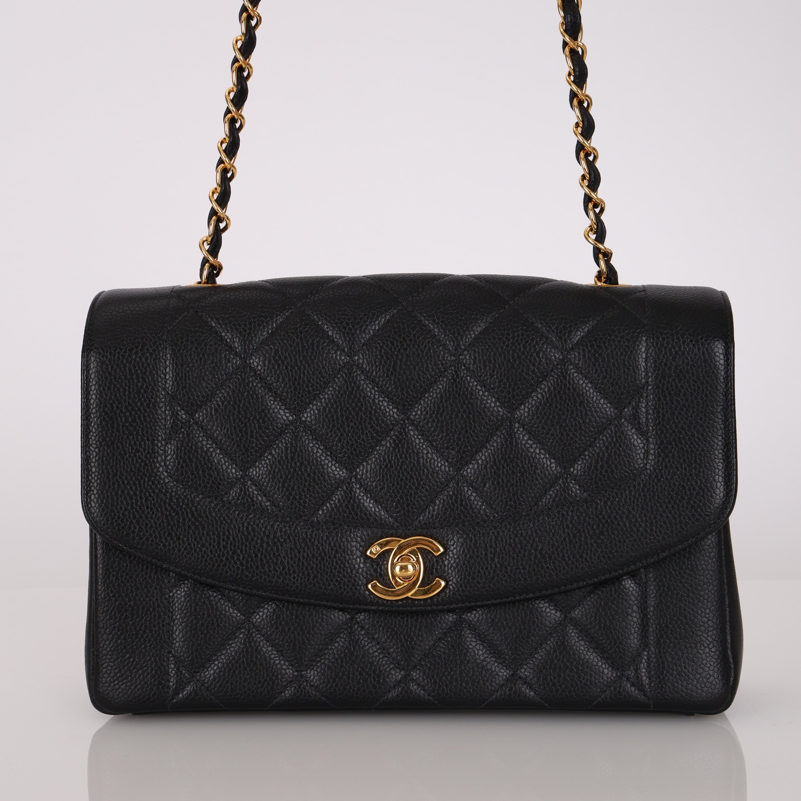 Rare Chanel 1996 Caviar Medium Diana Flap 24K GP