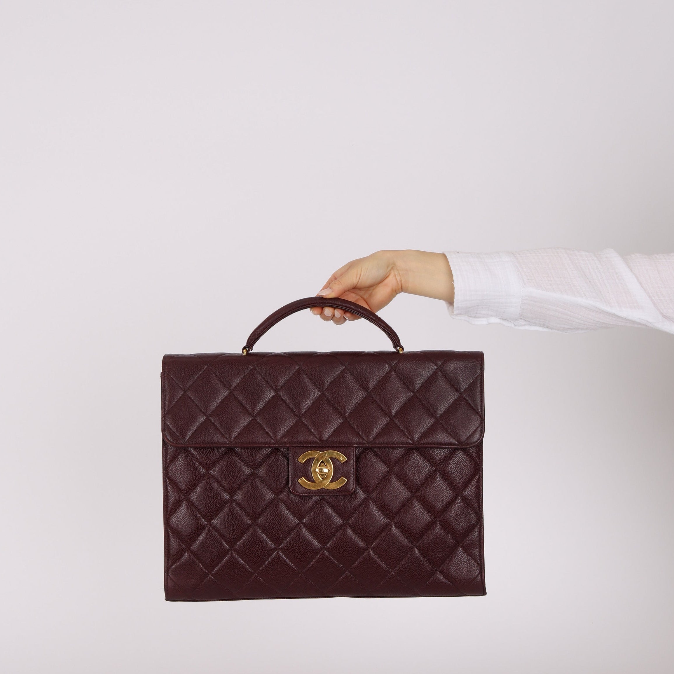 Chanel 1997 Bordeaux Caviar Turnlock Briefcase 24K GP