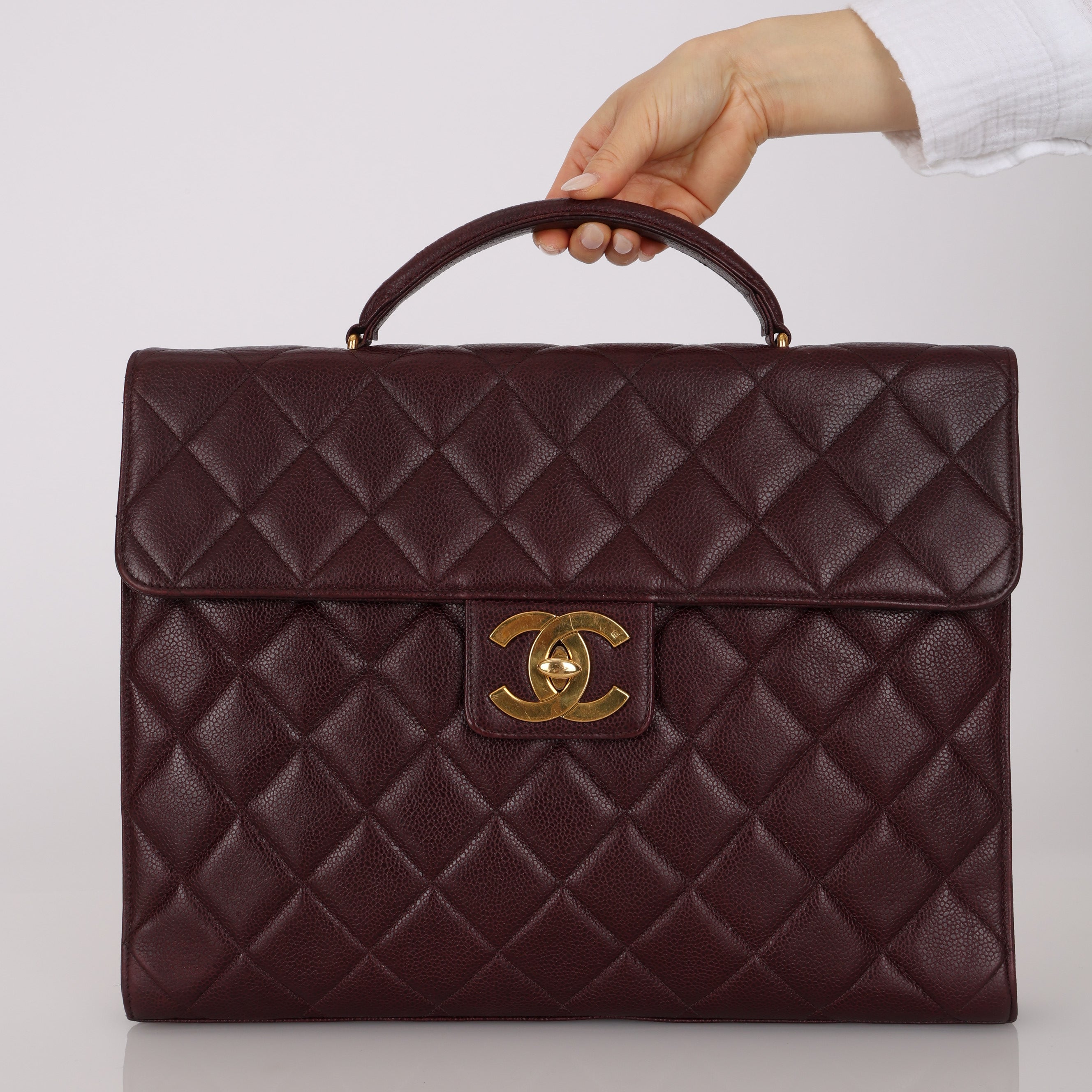 Chanel 1997 Bordeaux Caviar Turnlock Briefcase 24K GP