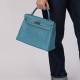 Hermès 2006 Bleu Jean Togo Kelly 32 Retourne PHW