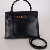 Hermès 1983 Bleu Marine Box Kelly Sellier 28 GHW with Strap