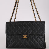 Chanel 2001 Caviar Turnlock Jumbo Classic Single Flap Bag 24K GP