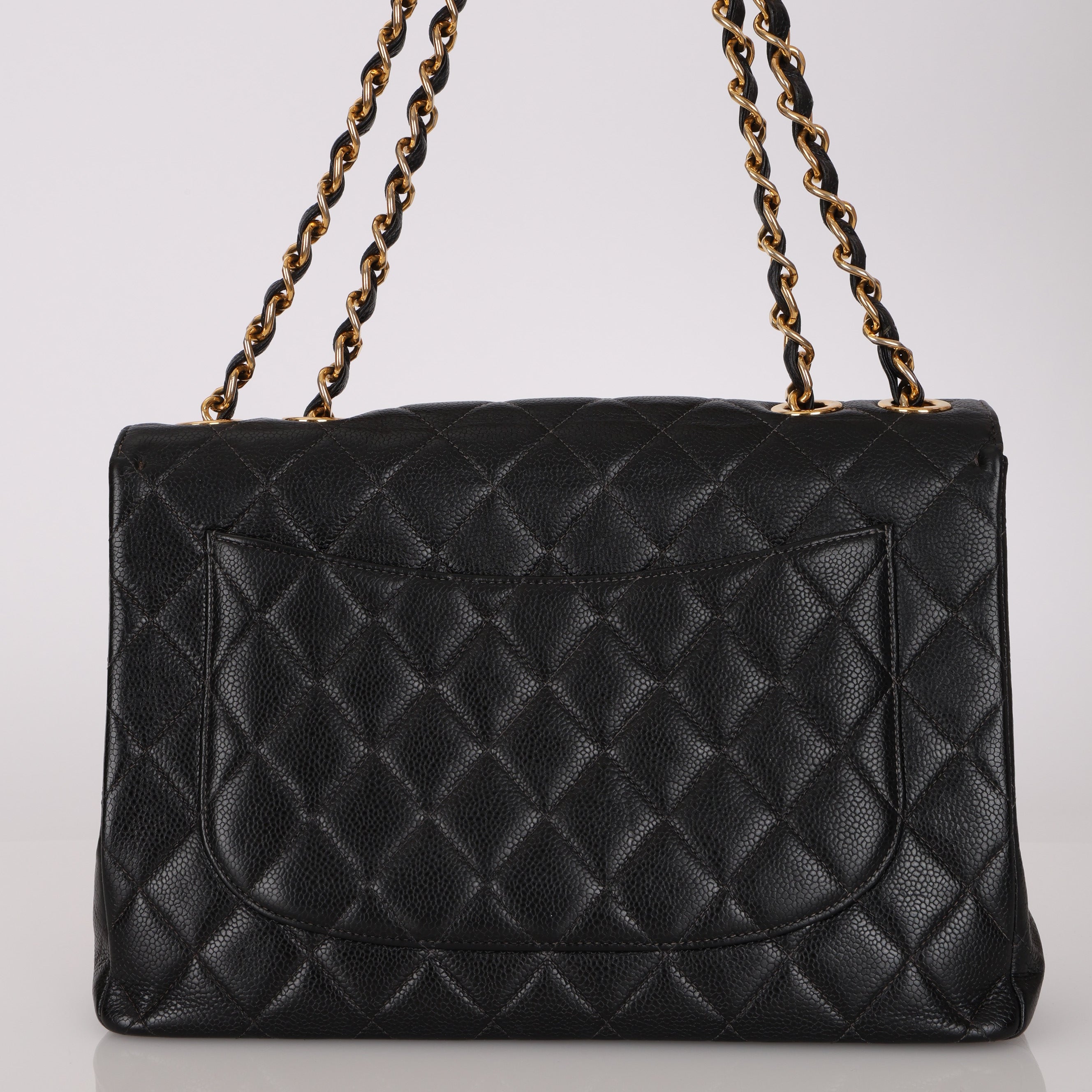 Chanel 2001 Caviar Turnlock Jumbo Classic Single Flap Bag 24K GP