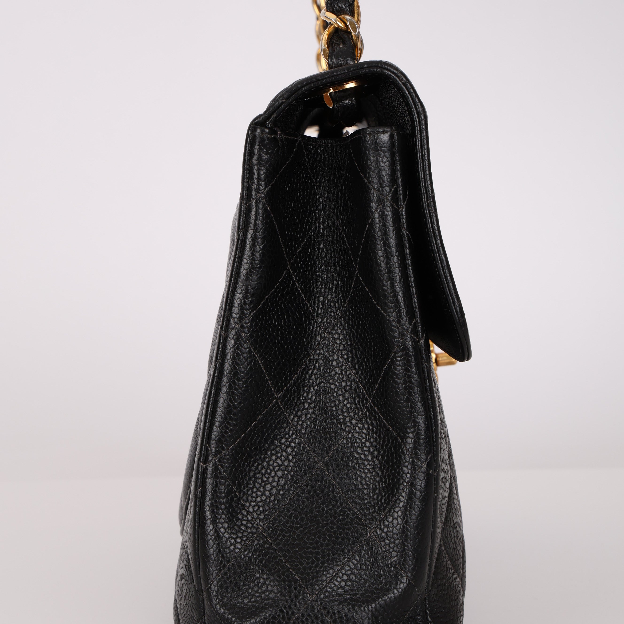 Chanel 2001 Caviar Turnlock Jumbo Classic Single Flap Bag 24K GP