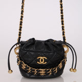 Chanel 2022 Caviar Quilted Coco First Bucket Clutch With Chain