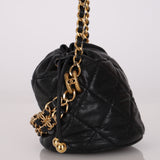 Chanel 2022 Caviar Quilted Coco First Bucket Clutch With Chain