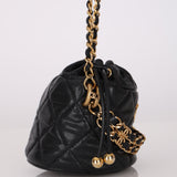 Chanel 2022 Caviar Quilted Coco First Bucket Clutch With Chain