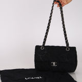 Chanel 2020 Black Denim CC Medium Classic Single Flap