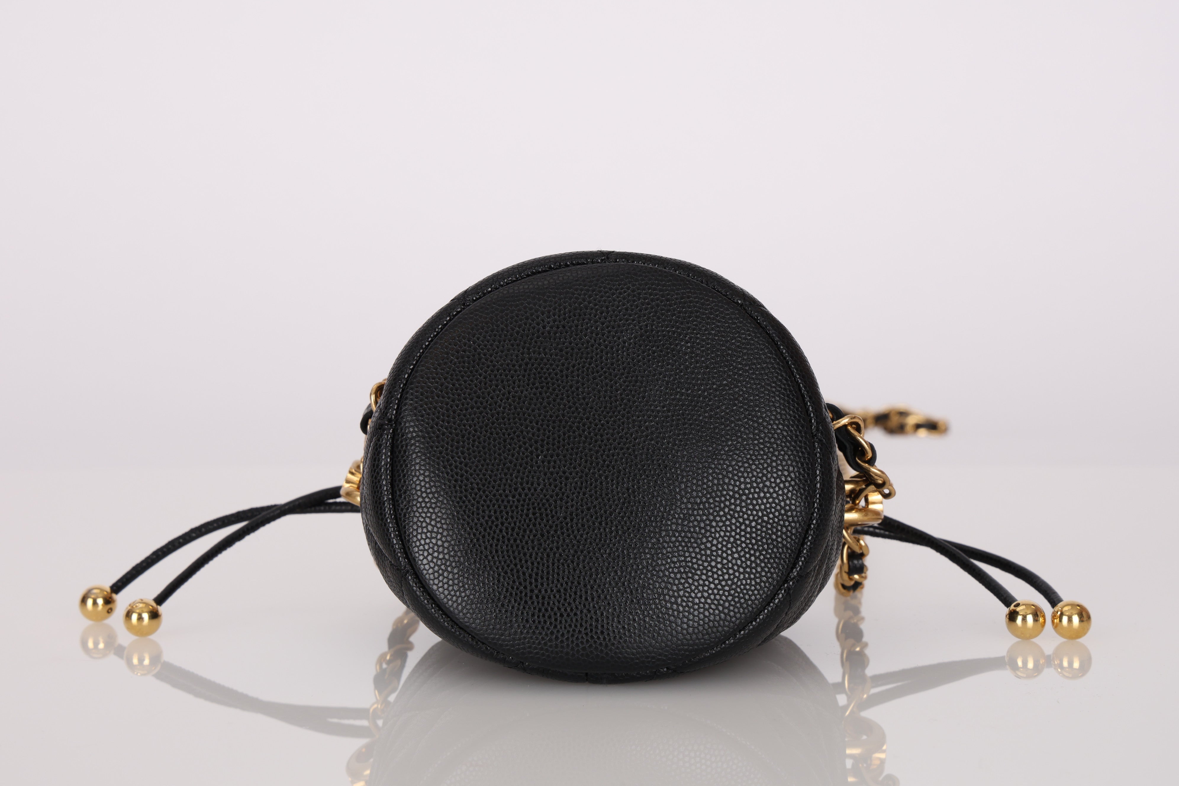 Chanel 2022 Caviar Quilted Coco First Bucket Clutch With Chain