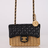 Ultra-Rare Chanel 2023 Woven Metal Lambskin Quilted Micro Flap
