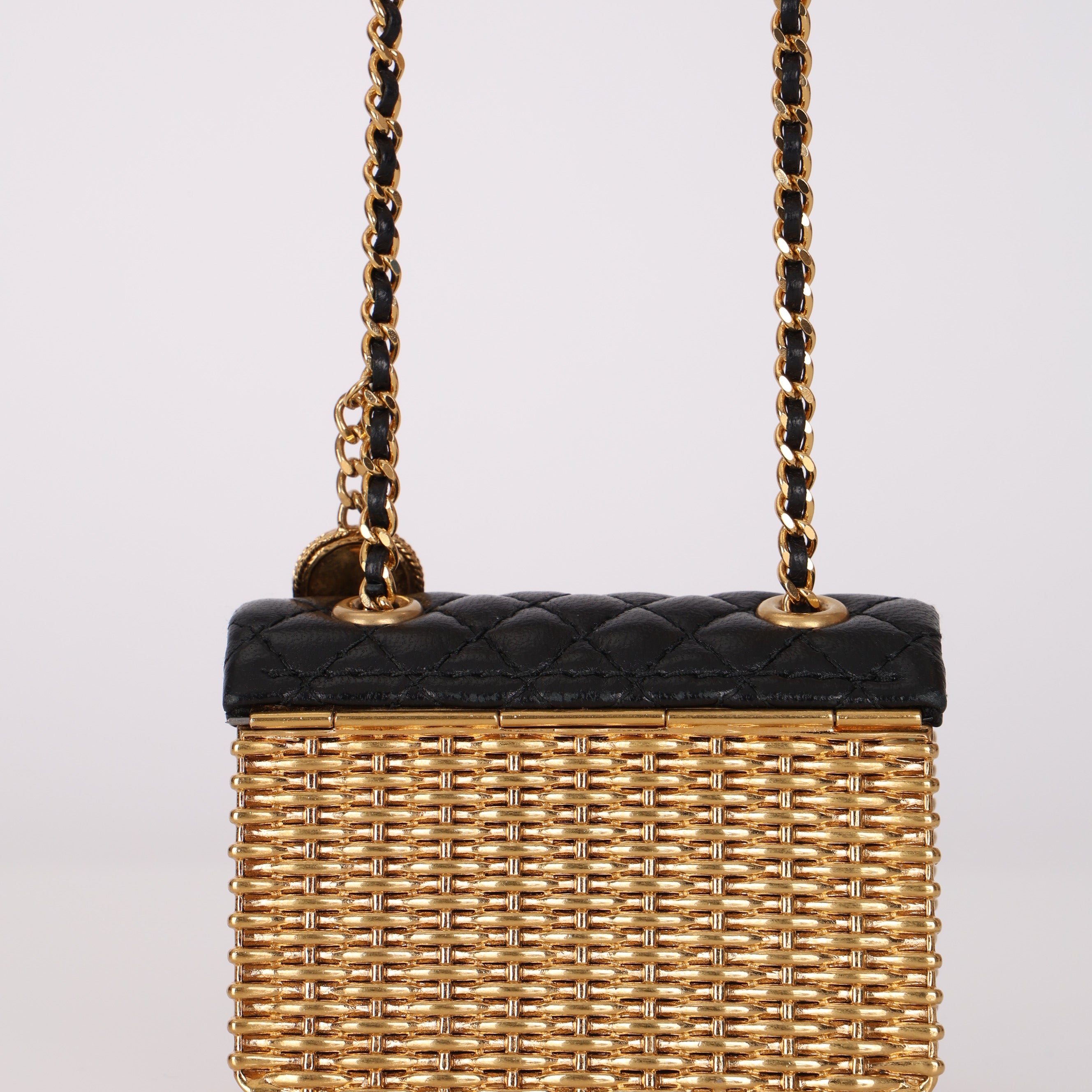 Ultra-Rare Chanel 2023 Woven Metal Lambskin Quilted Micro Flap