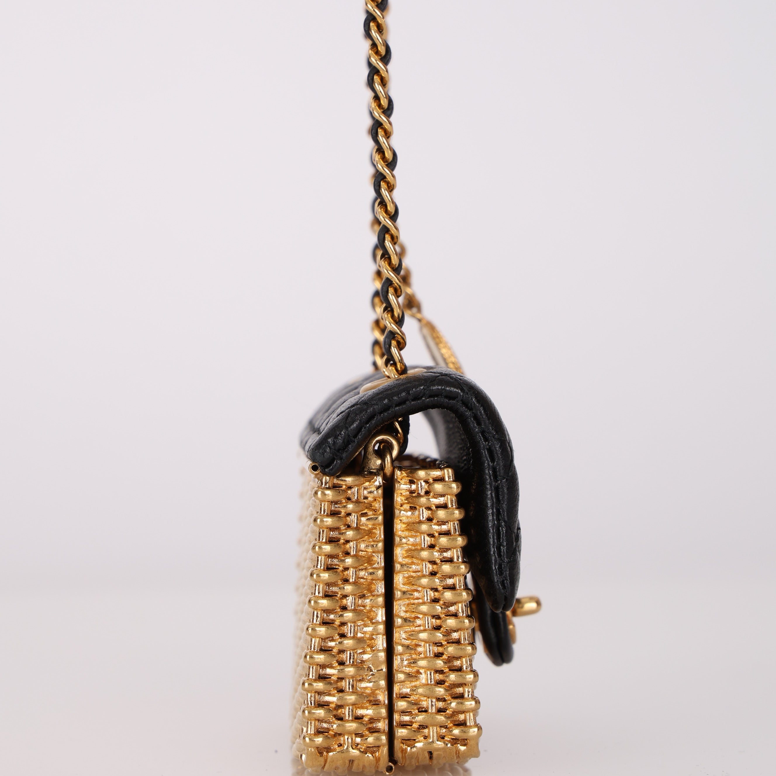 Ultra-Rare Chanel 2023 Woven Metal Lambskin Quilted Micro Flap