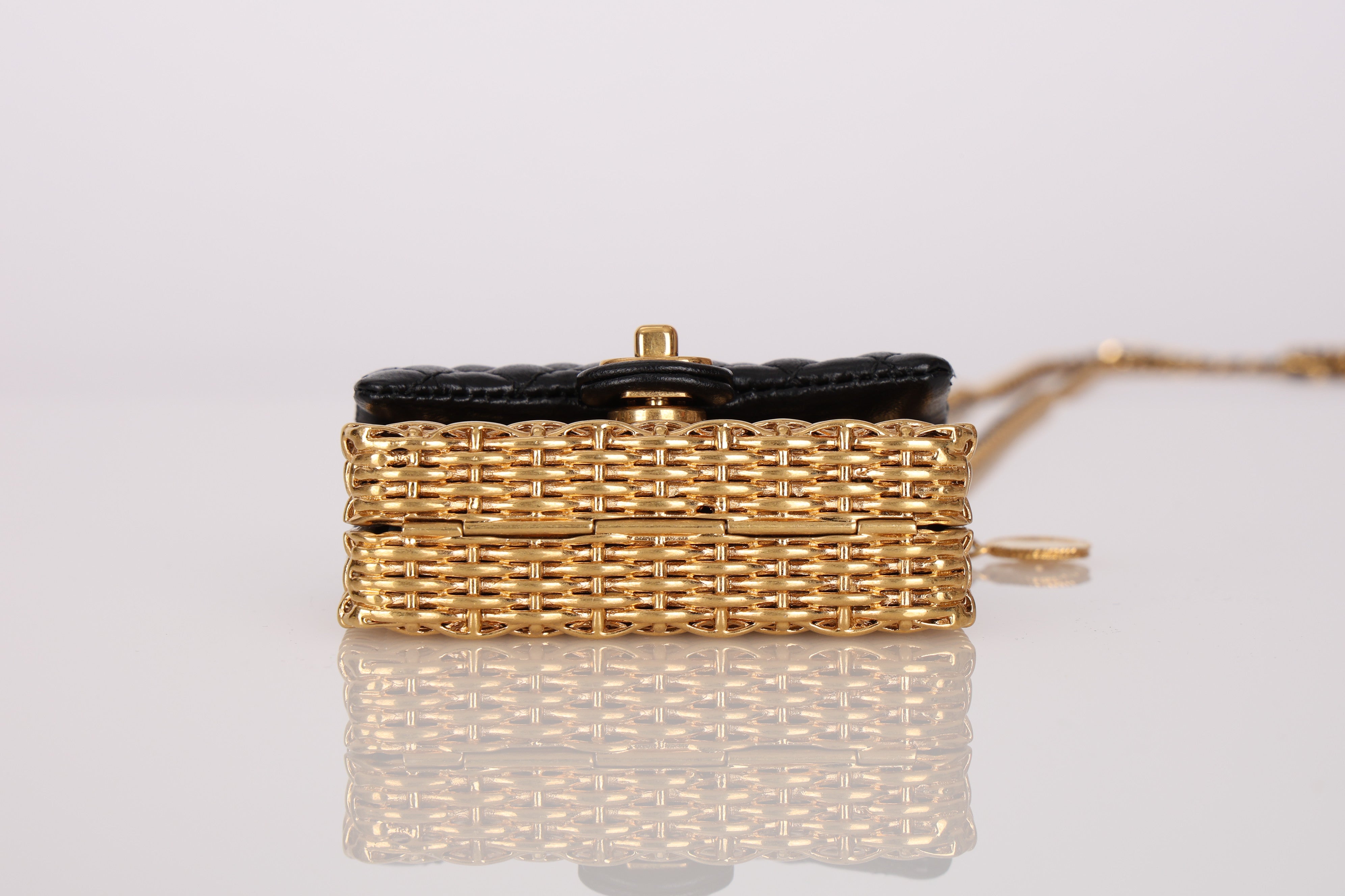 Ultra-Rare Chanel 2023 Woven Metal Lambskin Quilted Micro Flap