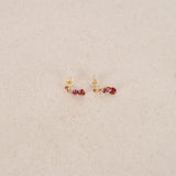 18K Yellow Gold White, Red, and Purple Topaz Earrings
