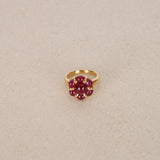 Vintage 1970s 18K Yellow Gold and Ruby Flower Ring, Size US 6