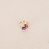 Vintage 1970s 18K Yellow Gold Duo Amethyst Sculpt Ring, Size US 7