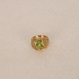 Vintage 1970s-1980s 18K Yellow Gold Peridot and Diamond Mesh Cocktail Ring, Size US 8.5