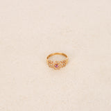 Vintage 1980s-1990s 18K Yellow Gold Ruby and Diamond Regal Halo Ring, Size US 6