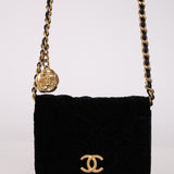 Chanel 2022 Velvet Camellia Cardholder on Chain