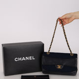 Chanel 1991 Navy Jersey and Lambskin Single Flap with Wallet