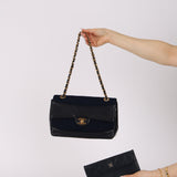 Chanel 1991 Navy Jersey and Lambskin Single Flap with Wallet