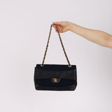 Chanel 1991 Navy Jersey and Lambskin Single Flap with Wallet