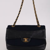 Chanel 1991 Navy Jersey and Lambskin Single Flap with Wallet