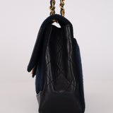 Chanel 1991 Navy Jersey and Lambskin Single Flap with Wallet