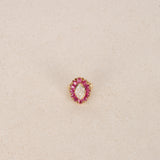 Vintage 1980s-1990s 18K Yellow Gold Ruby and Diamond Cluster Ring, Size US 3.75