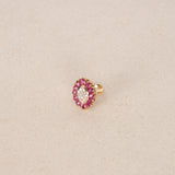 Vintage 1980s-1990s 18K Yellow Gold Ruby and Diamond Cluster Ring, Size US 3.75