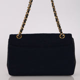 Chanel 1991 Navy Jersey and Lambskin Single Flap with Wallet