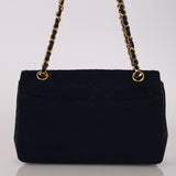 Chanel 1991 Navy Jersey and Lambskin Single Flap with Wallet