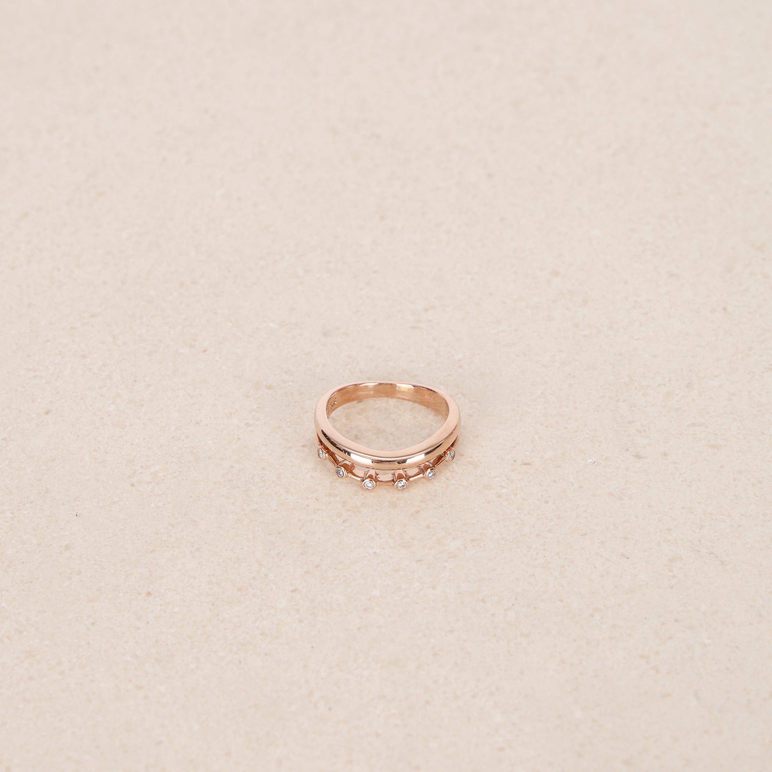 18K Rose Gold and Diamond Double Ring, Size US 5.75
