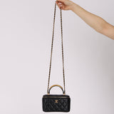 Chanel 2022 Lambskin Metal Top Handle Rectangular Vanity on Chain