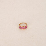 14K Yellow Gold Ruby and Diamond Flower Ring, Size US 6.25