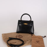 Ultra-Rare Hermès 1962 Noir Box Top Handle Kelly 20 Sellier GHW