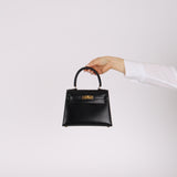 Ultra-Rare Hermès 1962 Noir Box Top Handle Kelly 20 Sellier GHW
