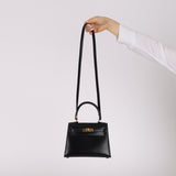 Ultra-Rare Hermès 1962 Noir Box Top Handle Kelly 20 Sellier GHW