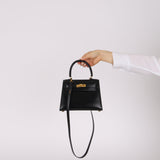 Ultra-Rare Hermès 1962 Noir Box Top Handle Kelly 20 Sellier GHW